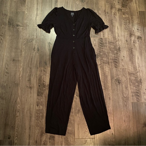 Gap Jumpsuit black button front jersey material stretchy - Picture 2 of 13